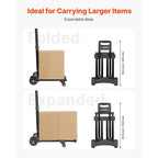 Carrello Pieghevole, Capacità di Carico 131 kg, Carrello Portabagagli Pieghevole con 4 Ruote, 2 Corde Elastiche e Base Espandibile, Nero