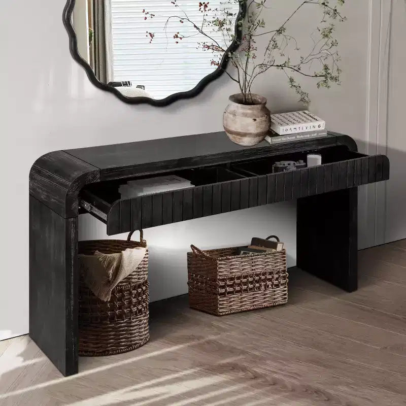 Consolle ingresso vintage con 59 cassetti, maniglie a scomparsa e design curvo, mobiletto per corridoio, soggiorno o sala da pranzo - Panipeachy