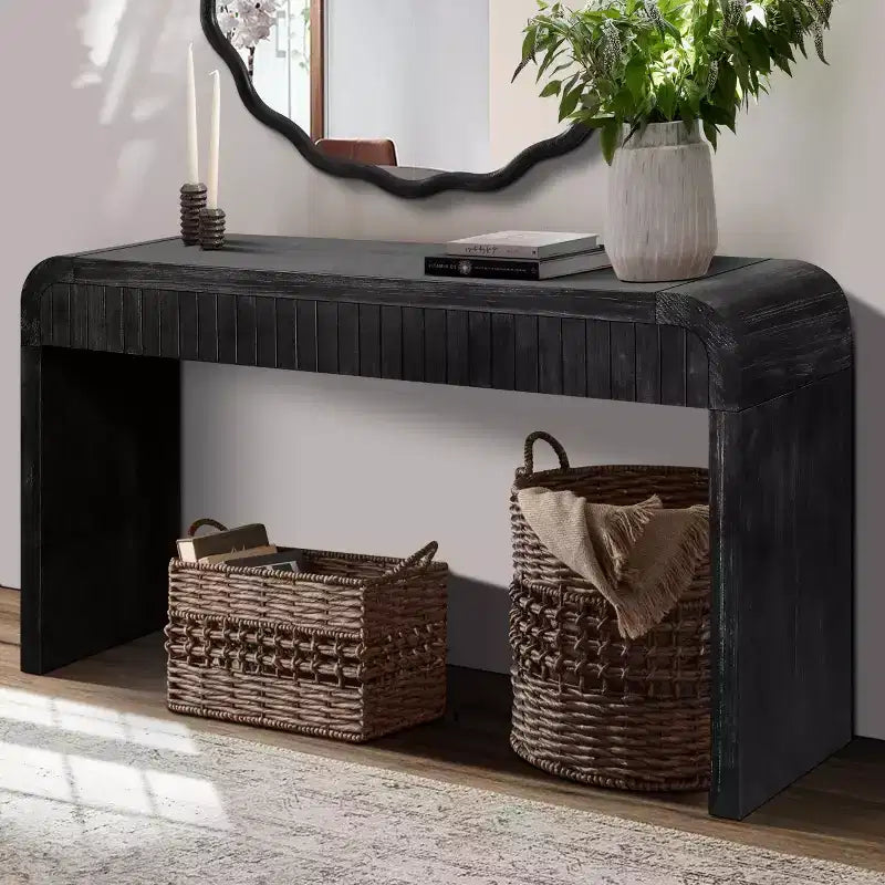 Consolle ingresso vintage con 59 cassetti, maniglie a scomparsa e design curvo, mobiletto per corridoio, soggiorno o sala da pranzo - Panipeachy