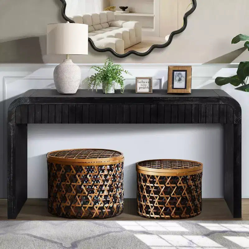 59 Vintage Entryway Console Table with Drawers, Hidden Handles, Curved Design Hallway Table for Living Room, or Dining - Panipeachy
