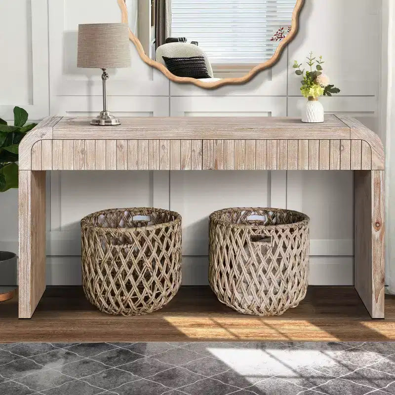 Consolle ingresso vintage con 59 cassetti, maniglie a scomparsa e design curvo, mobiletto per corridoio, soggiorno o sala da pranzo - Panipeachy