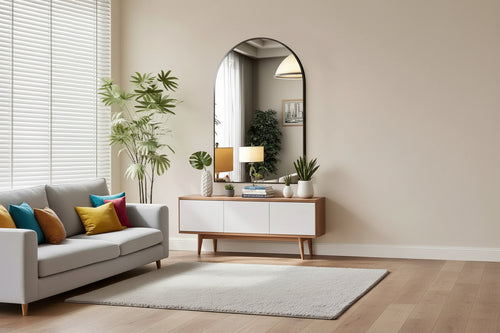 Specchio da parete ad arco 20x30 pollici con cornice in metallo per bagno e camera da letto