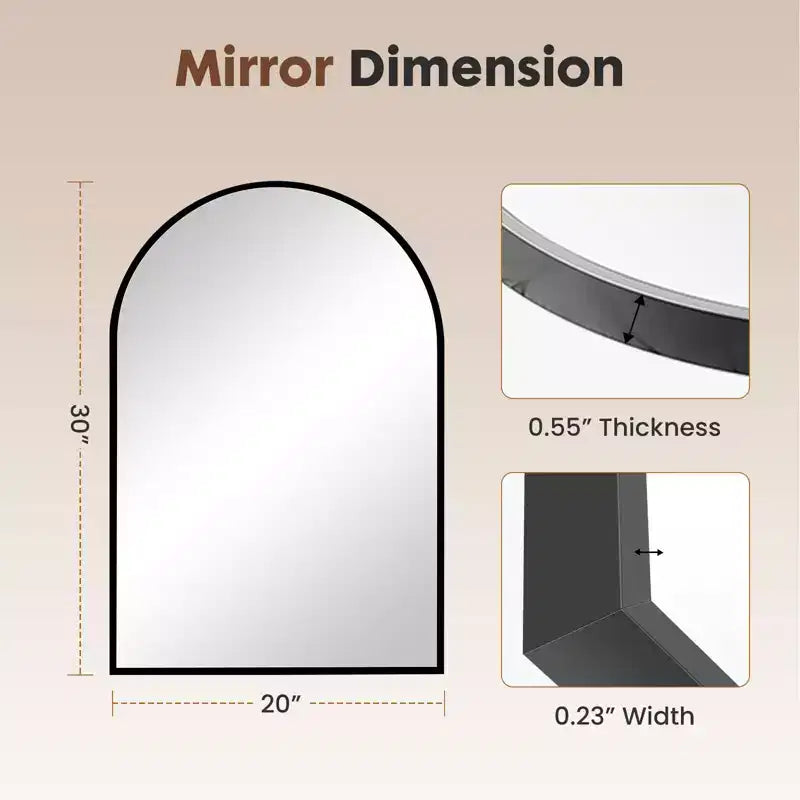 Specchio da parete ad arco 20x30 pollici con cornice in metallo per bagno e camera da letto