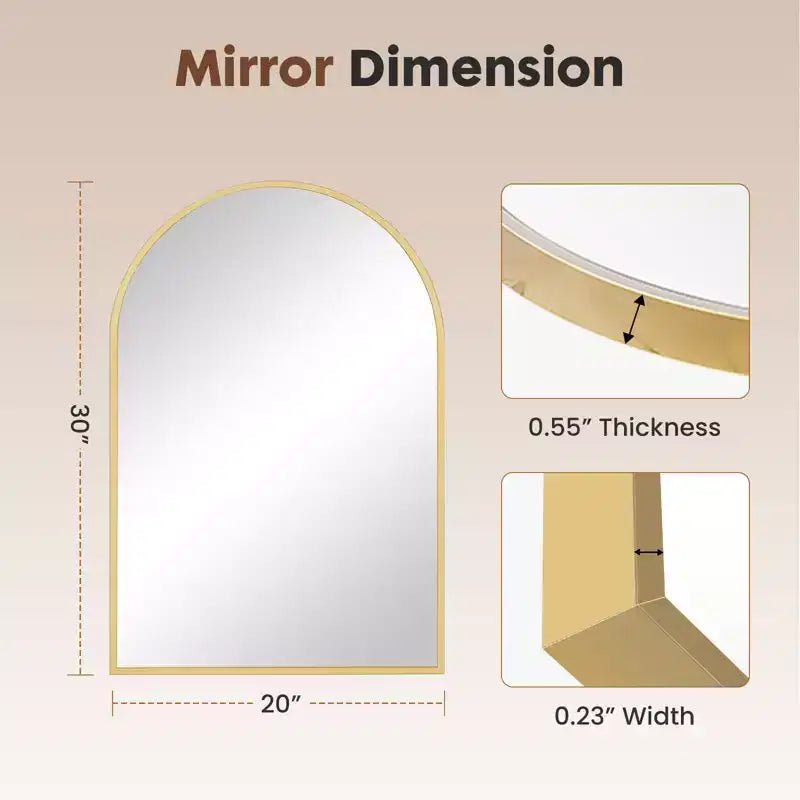 Specchio da parete ad arco 20x30 pollici con cornice in metallo per bagno e camera da letto