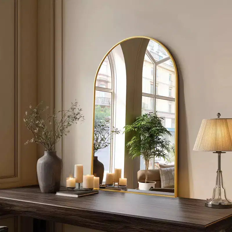 Specchio da parete ad arco 20x30 pollici con cornice in metallo per bagno e camera da letto