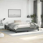 Bed Frame Dark Gray Polyester Fabric, Plywood, Engineered Wood King