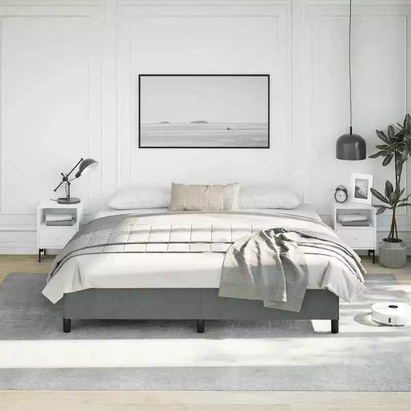 Struttura letto King Size, Letto a piattaforma imbottito grigio scuro, Nessuna rete a molle necessaria