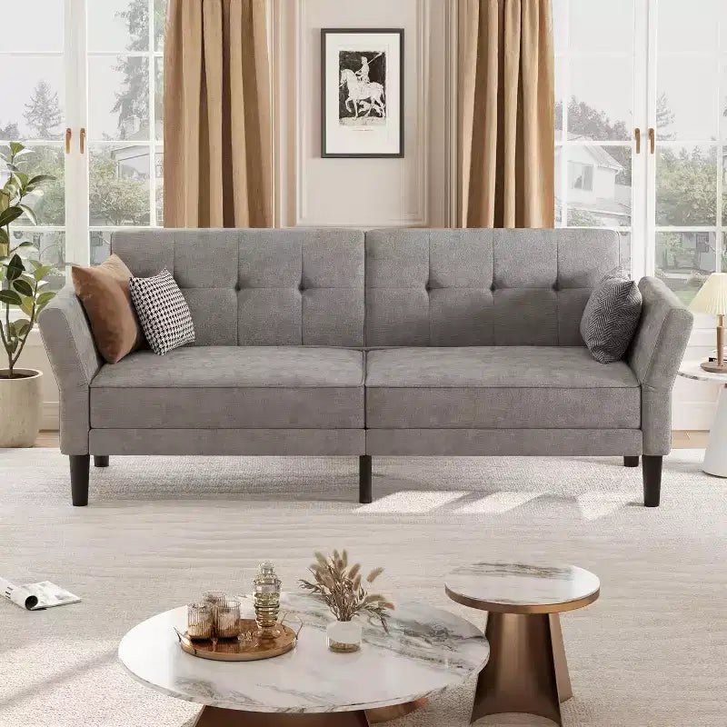 Divano Letto Futon Moderno, Schienale e Braccioli Regolabili, Convertibile per Soggiorno Camera da Letto