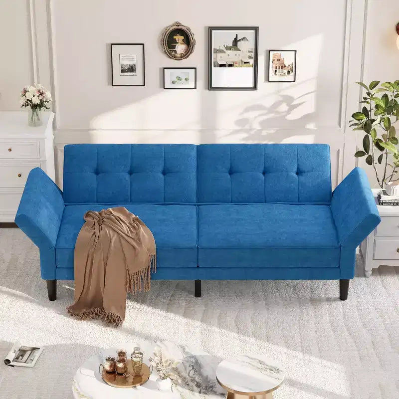 Divano Letto Futon Moderno, Schienale e Braccioli Regolabili, Convertibile per Soggiorno Camera da Letto