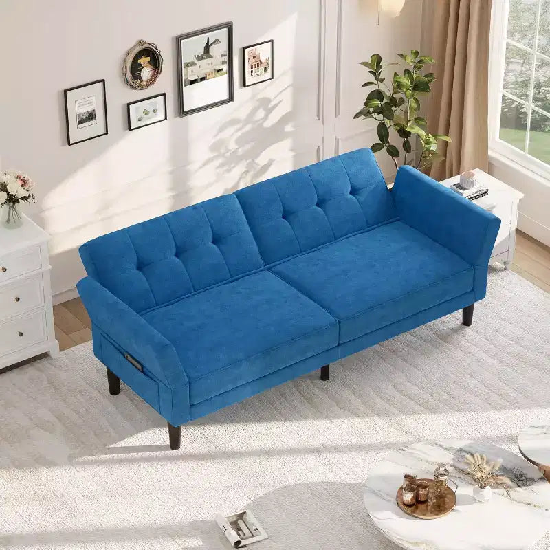 Divano Letto Futon Moderno, Schienale e Braccioli Regolabili, Convertibile per Soggiorno Camera da Letto