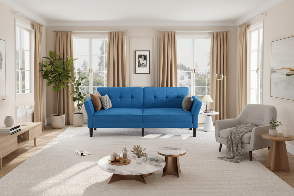 Divano Letto Futon Moderno, Schienale e Braccioli Regolabili, Convertibile per Soggiorno Camera da Letto