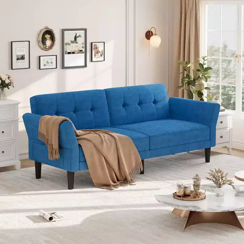 COZONY Modern Futon Sofa Bed, Adjustable Backrest Armrest Convertible Sleeper for Living Room Bedroom Apartment