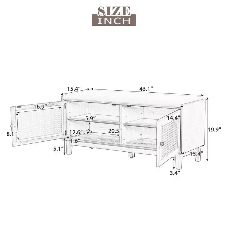 Panca Contenitore Boho per Ingresso, Panca Porta Scarpe in Legno, Panca Imbottita con Ante Doppie