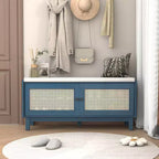 Panca Contenitore Boho per Ingresso, Panca Porta Scarpe in Legno, Panca Imbottita con Ante Doppie