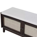Panca Contenitore Boho per Ingresso, Panca Porta Scarpe in Legno, Panca Imbottita con Ante Doppie