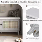 Panca Contenitore Boho per Ingresso, Panca Porta Scarpe in Legno, Panca Imbottita con Ante Doppie