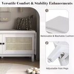 Panca Contenitore Boho per Ingresso, Panca Porta Scarpe in Legno, Panca Imbottita con Ante Doppie