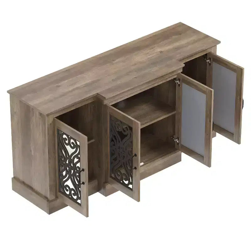 Madia a 4 ante con vano a giorno a specchio, 60,4"L x 18,2"P x 29,3"H