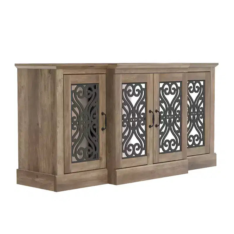 Madia a 4 ante con vano a giorno a specchio, 60,4"L x 18,2"P x 29,3"H