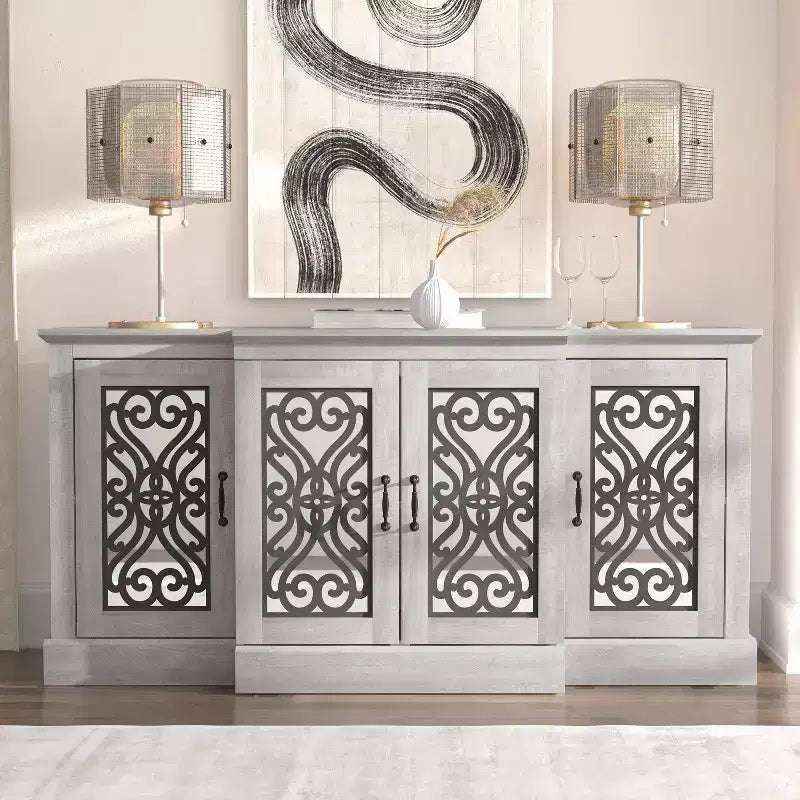Galano 4-Door Sideboard with Mirrored Cut-Out Storage 60.4 W  18.2 D  29.3 H