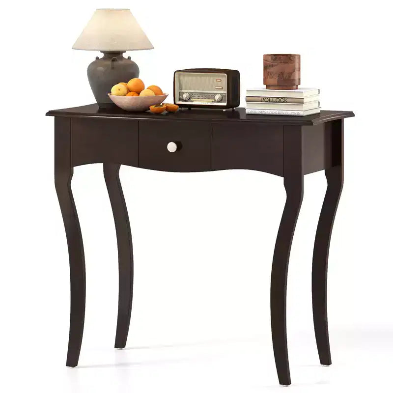 Costway Console Table w/ Drawer Solid Wood Frame Metal Drawer Guide Rails for Entrance