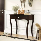 Console da Ingresso con Cassetto, Struttura in Legno Massello, Guide in Metallo per Cassetti
