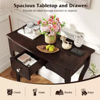 Console da Ingresso con Cassetto, Struttura in Legno Massello, Guide in Metallo per Cassetti