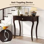 Console da Ingresso con Cassetto, Struttura in Legno Massello, Guide in Metallo per Cassetti
