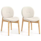 Costway 2PCS Wooden Dining Chairs Soft Boucle Upholstered Kitchen Chairs w/ Curved Seat