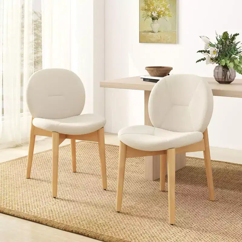Set di 2 sedie da pranzo in legno, sedie da cucina imbottite in morbido bouclé con seduta curva