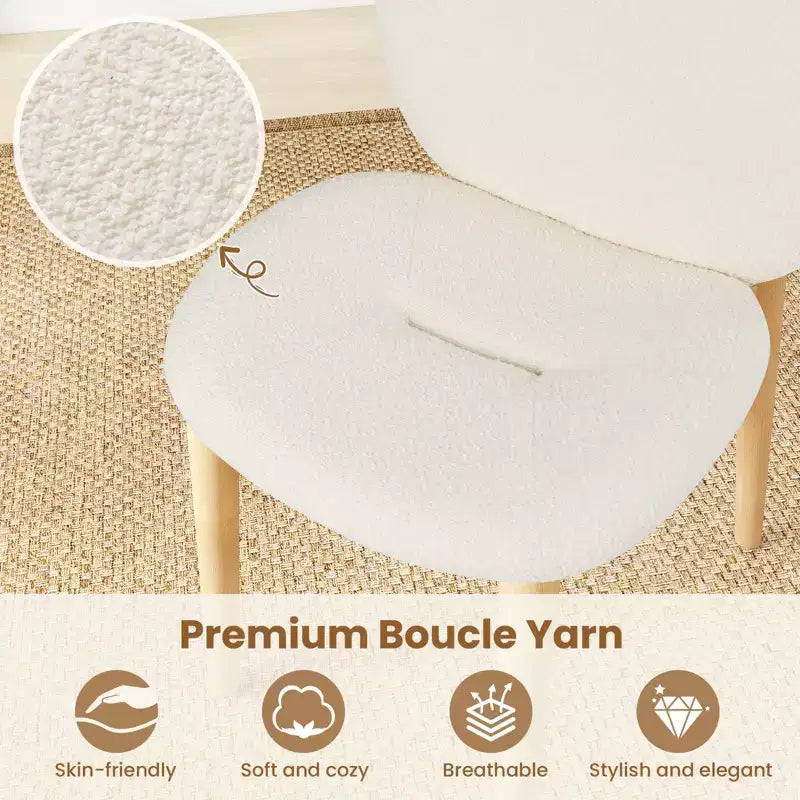 Set di 2 sedie da pranzo in legno, sedie da cucina imbottite in morbido bouclé con seduta curva