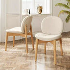 Set di 2 sedie da pranzo in legno, sedie da cucina imbottite in morbido bouclé con seduta curva