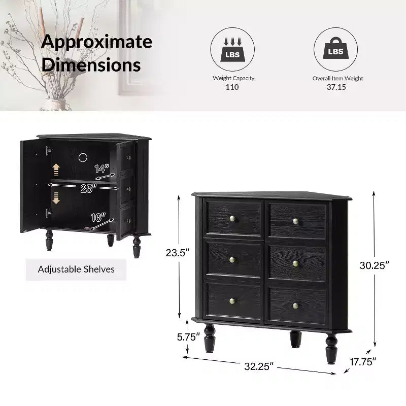 Mobile angolare a 2 ante con gambe tornite, 30 pollici H
