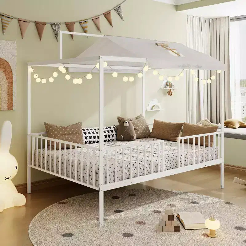 Letto a capanna 3 in 1 moderno e minimalista con telaio a baldacchino e robuste doghe in metallo