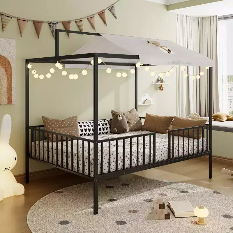 Letto a capanna 3 in 1 moderno e minimalista con telaio a baldacchino e robuste doghe in metallo