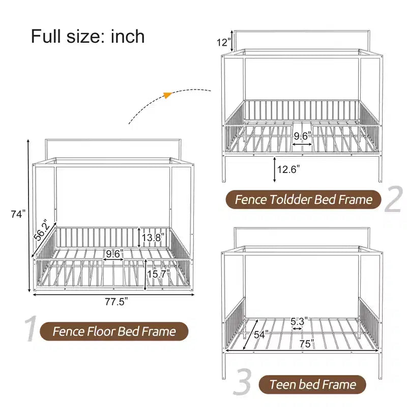 Letto a capanna 3 in 1 moderno e minimalista con telaio a baldacchino e robuste doghe in metallo