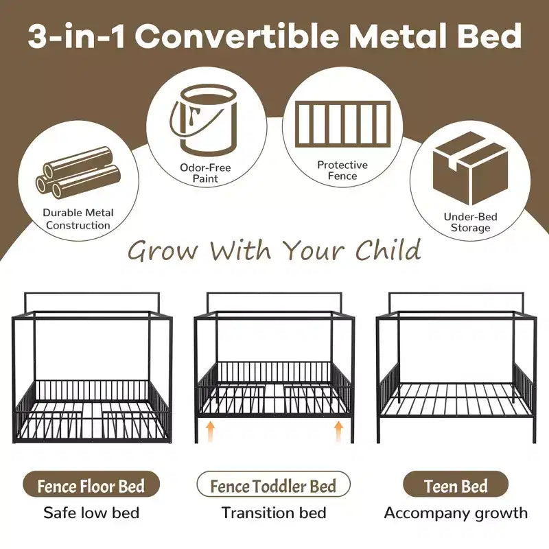 Letto a capanna 3 in 1 moderno e minimalista con telaio a baldacchino e robuste doghe in metallo