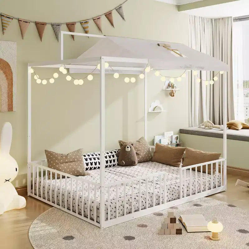Letto a capanna 3 in 1 moderno e minimalista con telaio a baldacchino e robuste doghe in metallo