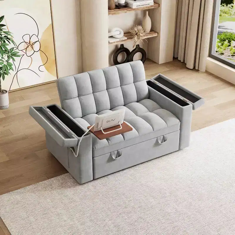 Divano letto pieghevole 3-in-1 da 65", divano matrimoniale moderno in velluto con schienale regolabile, borsa portaoggetti e cuscino