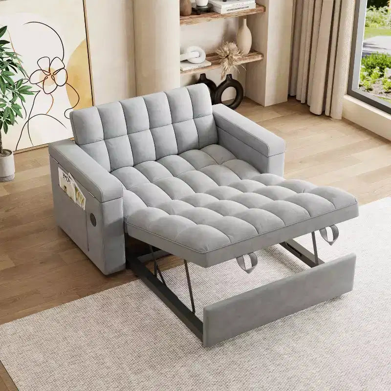 Divano letto pieghevole 3-in-1 da 65", divano matrimoniale moderno in velluto con schienale regolabile, borsa portaoggetti e cuscino