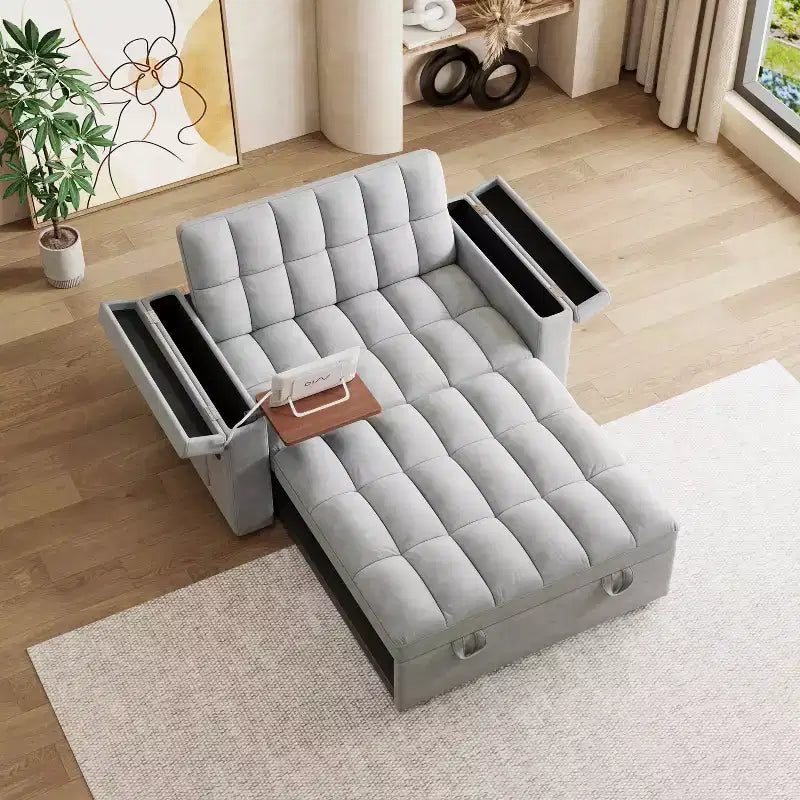Divano letto pieghevole 3-in-1 da 65", divano matrimoniale moderno in velluto con schienale regolabile, borsa portaoggetti e cuscino