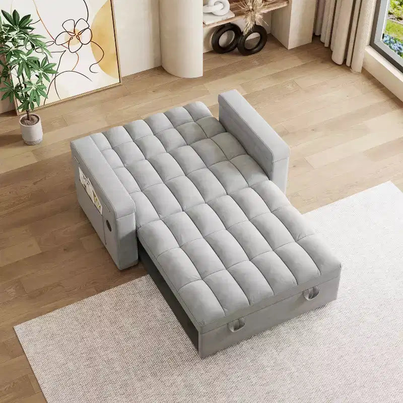 Divano letto pieghevole 3-in-1 da 65", divano matrimoniale moderno in velluto con schienale regolabile, borsa portaoggetti e cuscino