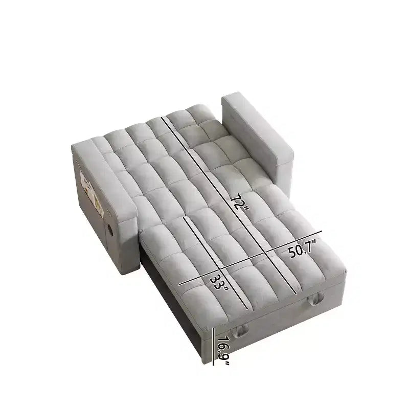 Divano letto pieghevole 3-in-1 da 65", divano matrimoniale moderno in velluto con schienale regolabile, borsa portaoggetti e cuscino