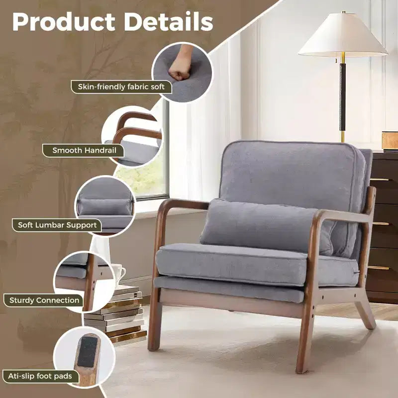 Poltrona di design, Poltrona lounge con braccioli, Cuscino lombare, Struttura in legno massello, Imbottitura in schiuma ad alta resilienza