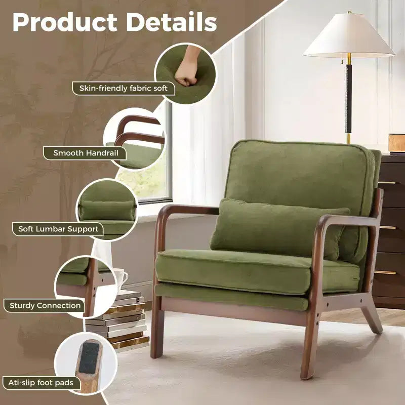 Poltrona di design, Poltrona lounge con braccioli, Cuscino lombare, Struttura in legno massello, Imbottitura in schiuma ad alta resilienza