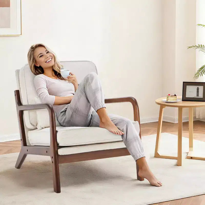 Poltrona di design, Poltrona lounge con braccioli, Cuscino lombare, Struttura in legno massello, Imbottitura in schiuma ad alta resilienza
