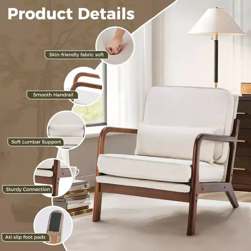 Poltrona di design, Poltrona lounge con braccioli, Cuscino lombare, Struttura in legno massello, Imbottitura in schiuma ad alta resilienza