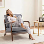Poltrona di design, Poltrona lounge con braccioli, Cuscino lombare, Struttura in legno massello, Imbottitura in schiuma ad alta resilienza