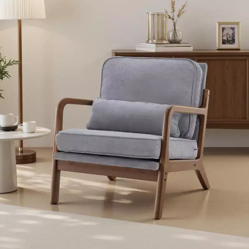 Poltrona di design, Poltrona lounge con braccioli, Cuscino lombare, Struttura in legno massello, Imbottitura in schiuma ad alta resilienza