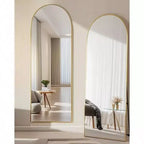 Specchio ad arco a figura intera da 147 cm, specchio da terra dorato con supporto, specchio da parete indipendente per camera da letto e spogliatoio